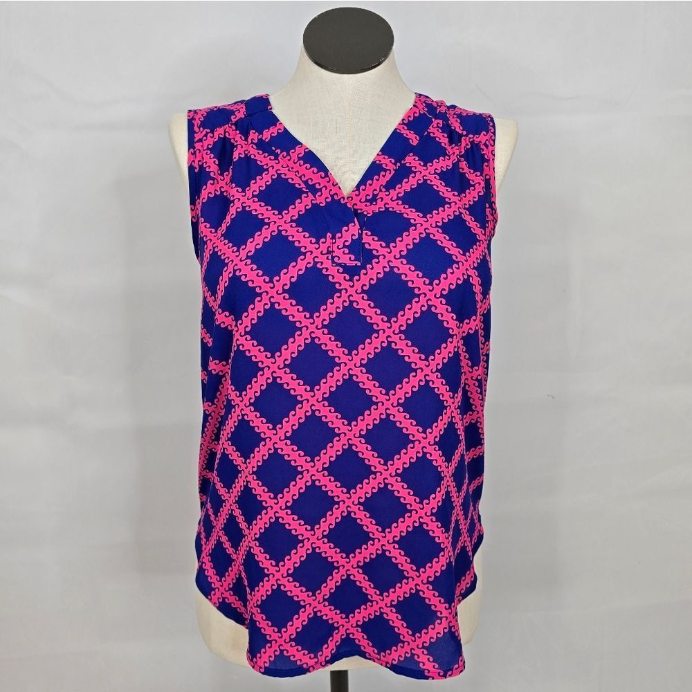 3/$25 Pixley Blue Pink Geometric Sleeveless Tank Blouse Sz Medium